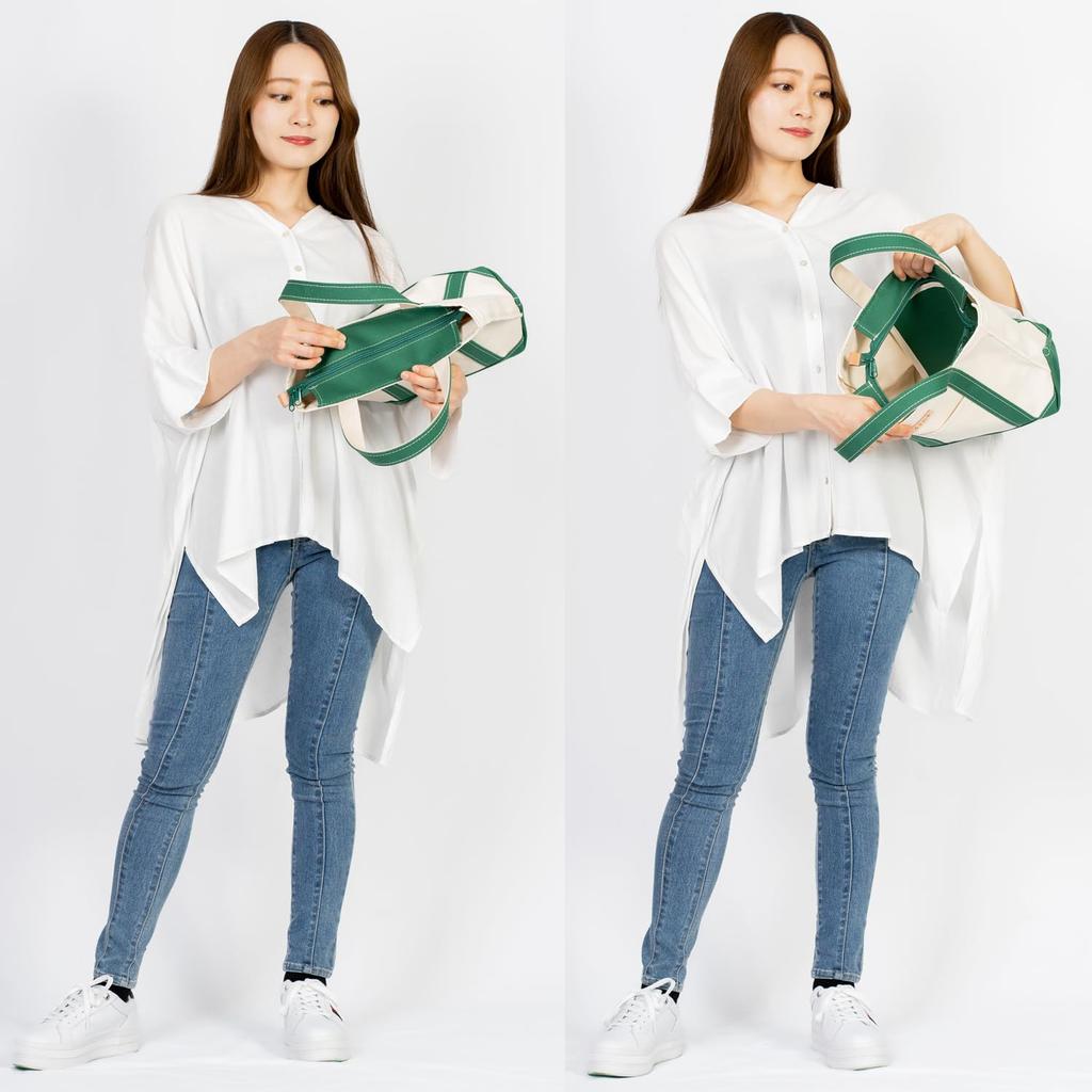 Сумка-тоут из холста Iwafune, сумка-тоут из холста с застежкой-молнией, маленькая, отечественная, сделанная в Японии, базовая женская сумка-тоут Ship and Rock (Средний зеленый)