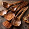 7pcs Thailand Teak Natural Wood Tableware Spoon Ladle Turner Long Rice Colander Soup Skimmer Cooking Spoons Scoop Kitchen Tool Set