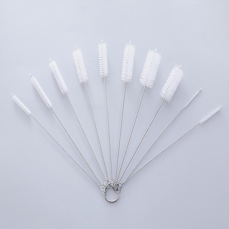 Bottle Clean Brush 10pcs Set Stainless Steel Soft Hair Brush Pipette Straws Brush Multipurpose Household Cleaning Tools