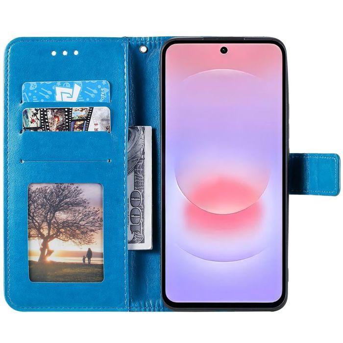 Coque pour Samsung Galaxy A37 5G, Protection Rabat Anti-Rayures Synthécuir Motif Mandala Bleu