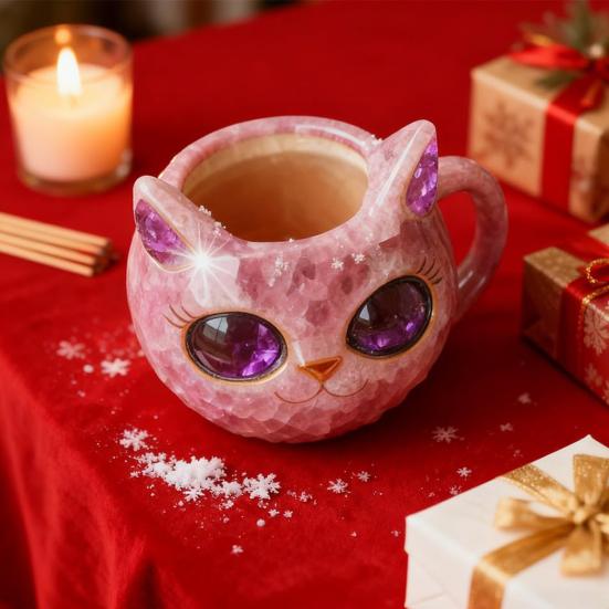 Кружка ручной работы с искусственным кристаллом в виде кошачьей мордочки, кружка-жеода с котенком из смолы и минералов для кофе и чая, уникальный художественный декор, подарок для семьи, друзей, любителя кошек