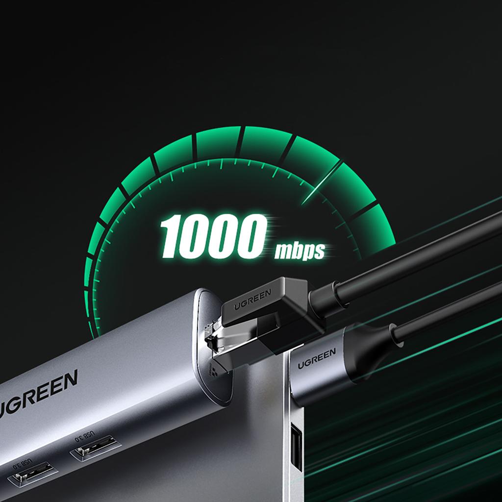 Ugreen CM266 5-in-1 USB-A 3.0 Hub with Gigabit Ethernet & Micro USB - Gray