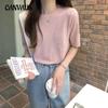 Футболка с круглым вырезом и короткими рукавами, женская трикотажная рубашка, летняя рубашка с внутренней нижней частью, свободная рубашка, топы
