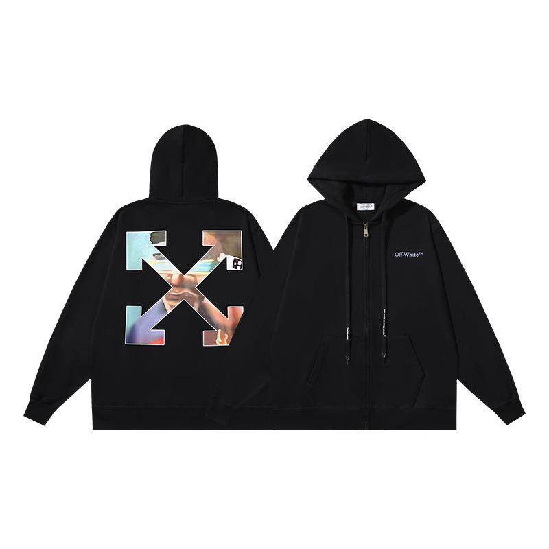 Off-White 2026 Autumn/Winter New OW Oil Painting Figure Pattern Men's and Women's Zipper Hoodie