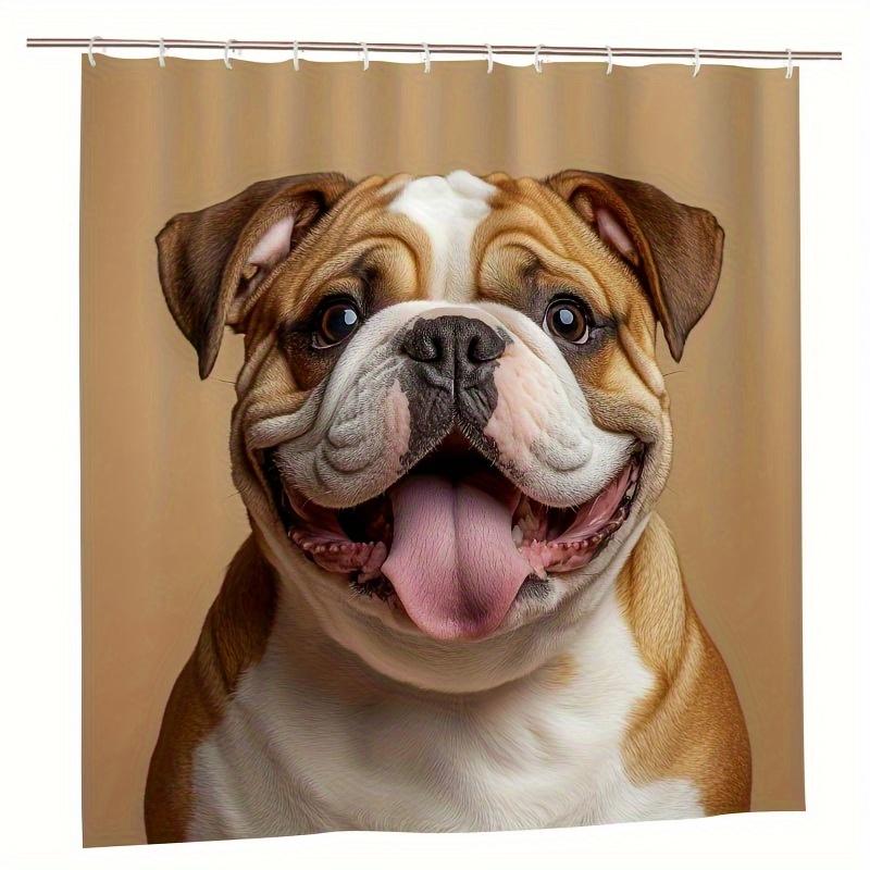 1pc Happy Smiling English Bulldog Shower Curtain - Easy Clean, Vibrant Art Print for Bathroom, Bathtub & Window Decoration