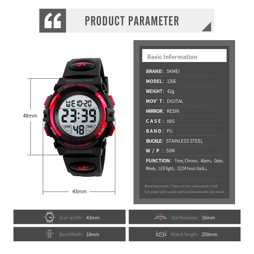 SKMEI Children Watch Chronograph Electronics Digital Sports Watch 5Bar Waterproof Kids Wristwatch For Boys Girls Relogio Infanti