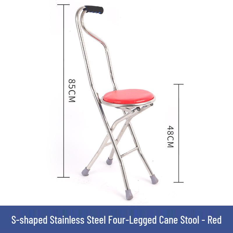 Multi-functional Anti-slip Folding Cane Stool for Elderly – Lightweight and Four-legged Chair for Outdoor Walking