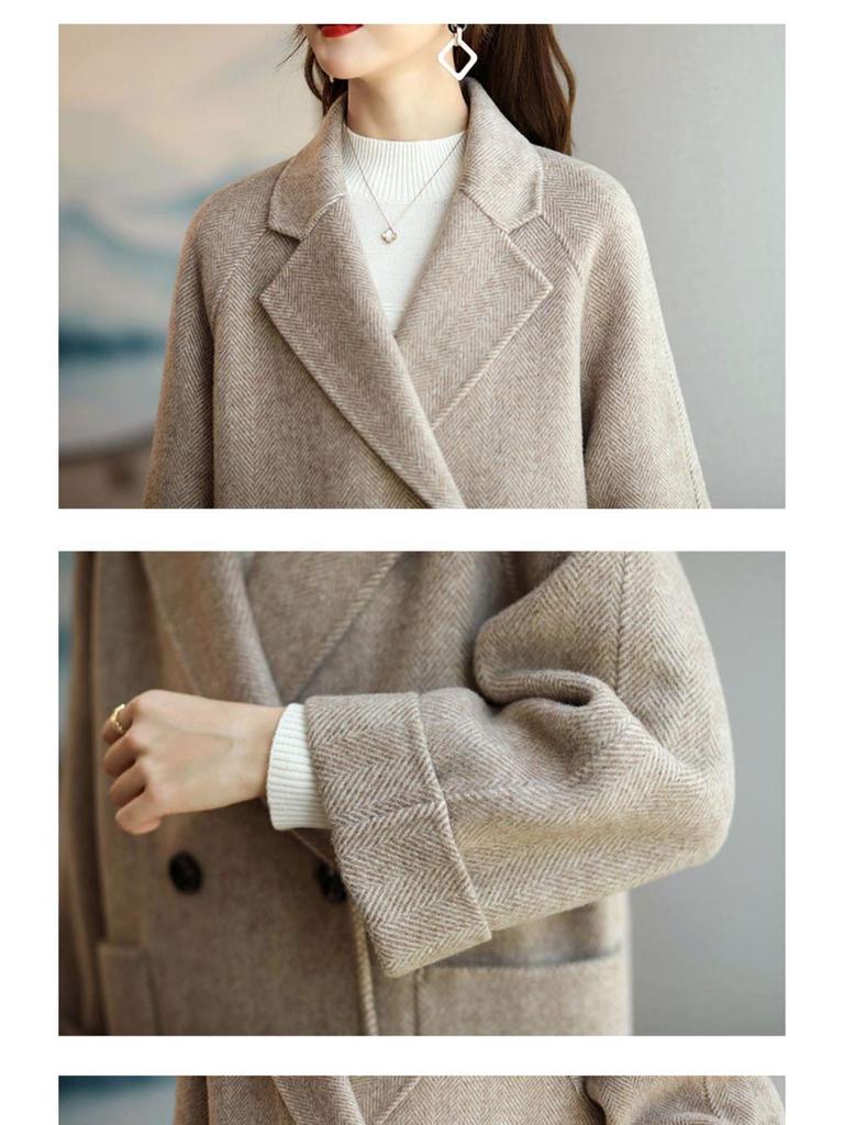 Женское шерстяное пальто средней длины в корейском стиле «елочка» - Осенне-зимняя мода