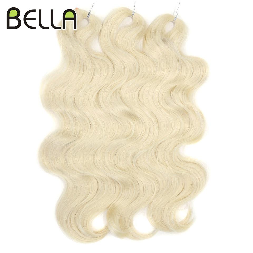 BELLA 24 inch Body Wave Crochet Hair 3PCS Synthetic Hair Braids Fake Hair Ombre Blonde Brown Natural Braiding Hair Extensions