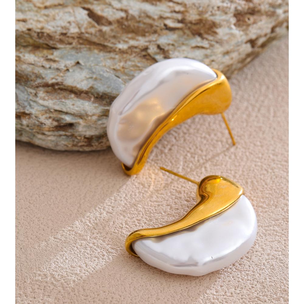 Eetit Женские серьги-хагги с имитацией жемчуга и луной для женщин, из нержавеющей стали, золотистые, эффектные, литые, уникальные украшения, предотвращающие аллергию