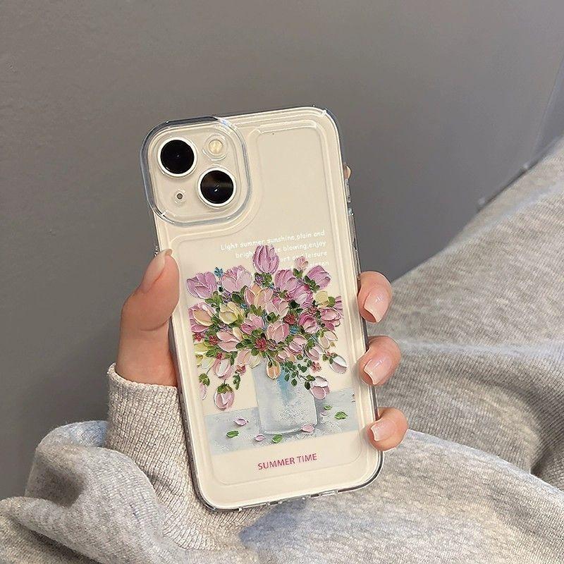 Funda for IPhone 16 15 14 13 12 Pro Max 11 Small Fresh Flowers Dustproof Non-Slip Full Cover Anti Fall Shockproof Transparent