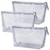 Besharppin Mesh Cosmetic Pack of Makeup Pouch for Cosmetics and Small Perfect for Business Trips and Travel Pouch, 3, Items, (Silver)