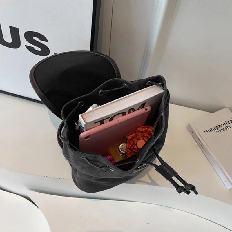 Винтажный бархатный рюкзак для женщин, модный повседневный рюкзак, универсальная портативная сумка-ведро, школьная сумка для девочек, большая вместительная сумка