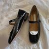 Leather French One-word Buckle with Flat-bottomed Casual Mary Jane Women's Shoes Square Head Shallow Mouth Versatile Single Shoes New In Spring a