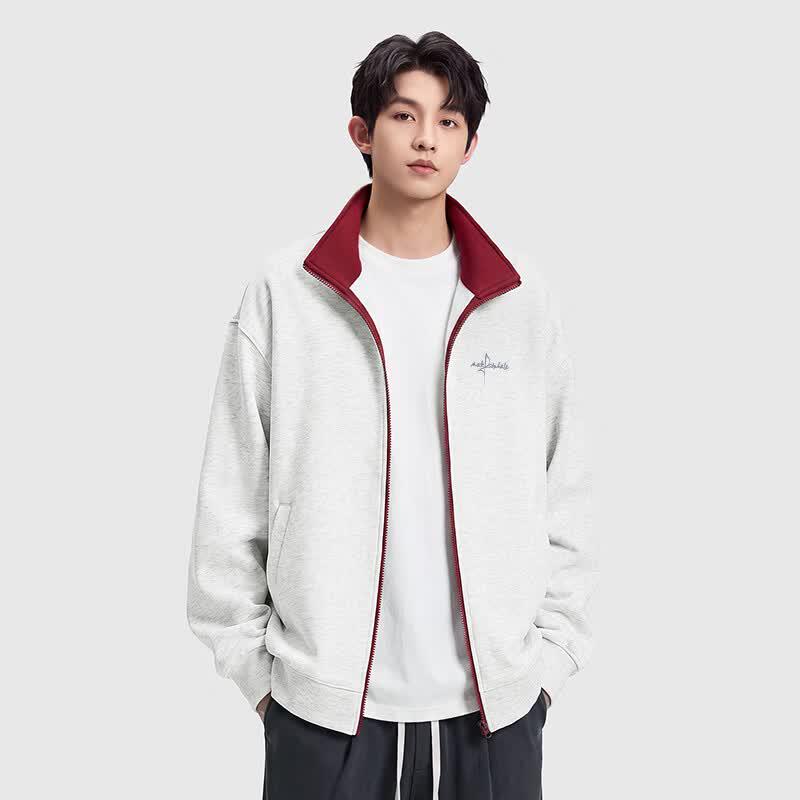 MARK FAIRWHALE Men's Colorblock Stand Collar Cardigan Sweatshirt