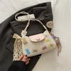 Minimalist Pu Crossbody Bag With Lace Bow And Doll Pendant For Urban Fashion