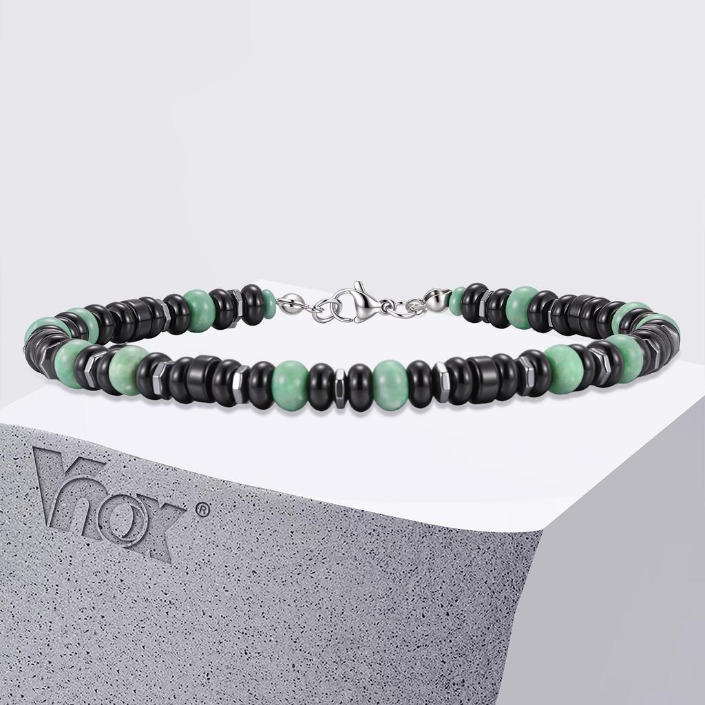 Vnox Стальная Браслет-цепочка на лодыжку с бусинами из камня для мужчин и женщин, Классический Регулируемый Браслет на лодыжку Летний Пляжный Бохо Хип-хоп Украшения Подарки