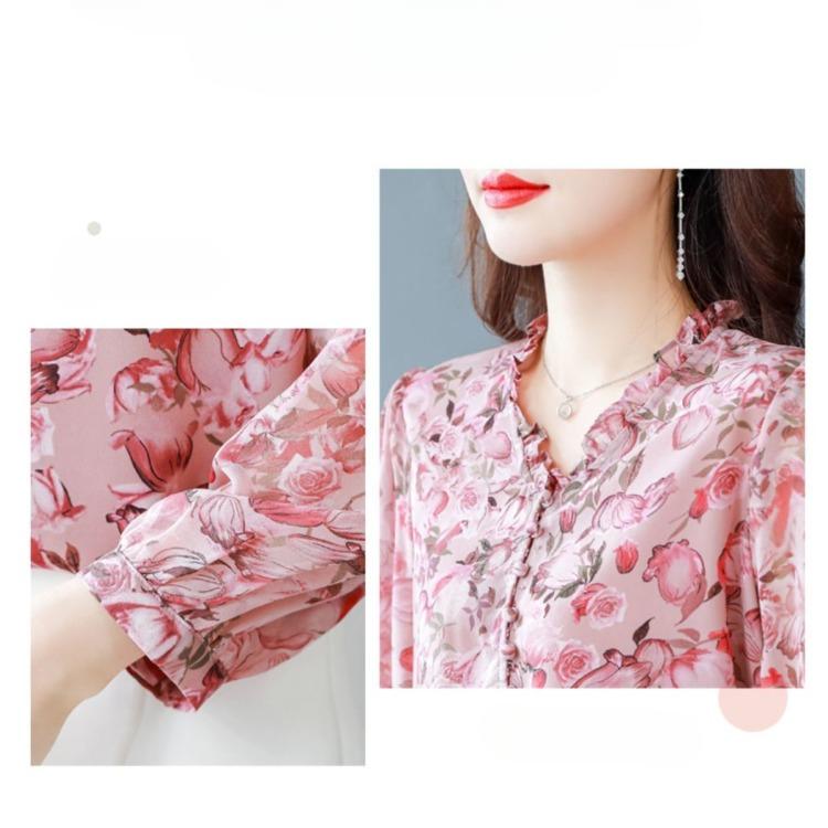 Женская шифоновая рубашка с цветочным принтом, летняя свободная повседневная и модная женская рубашка с рукавом девять дюймов