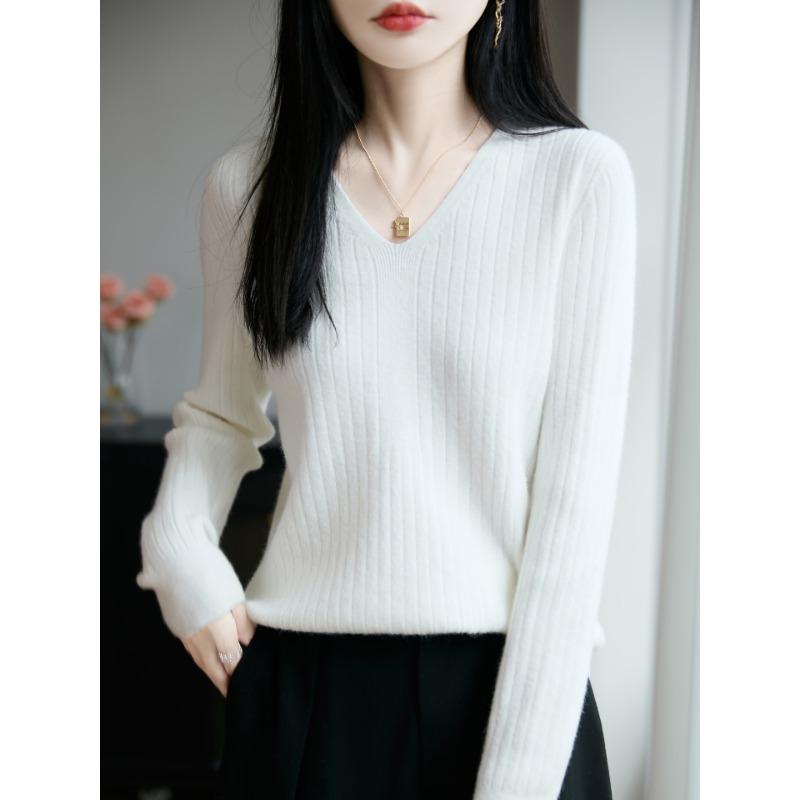 DAFIFY Женская мода повседневная осень-зима однотонный принт длинный рукав V-образный вырез свитера