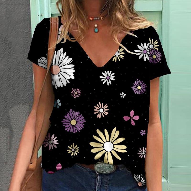 Летняя новая женская футболка с короткими рукавами и V-образным вырезом с принтом бабочки 3D