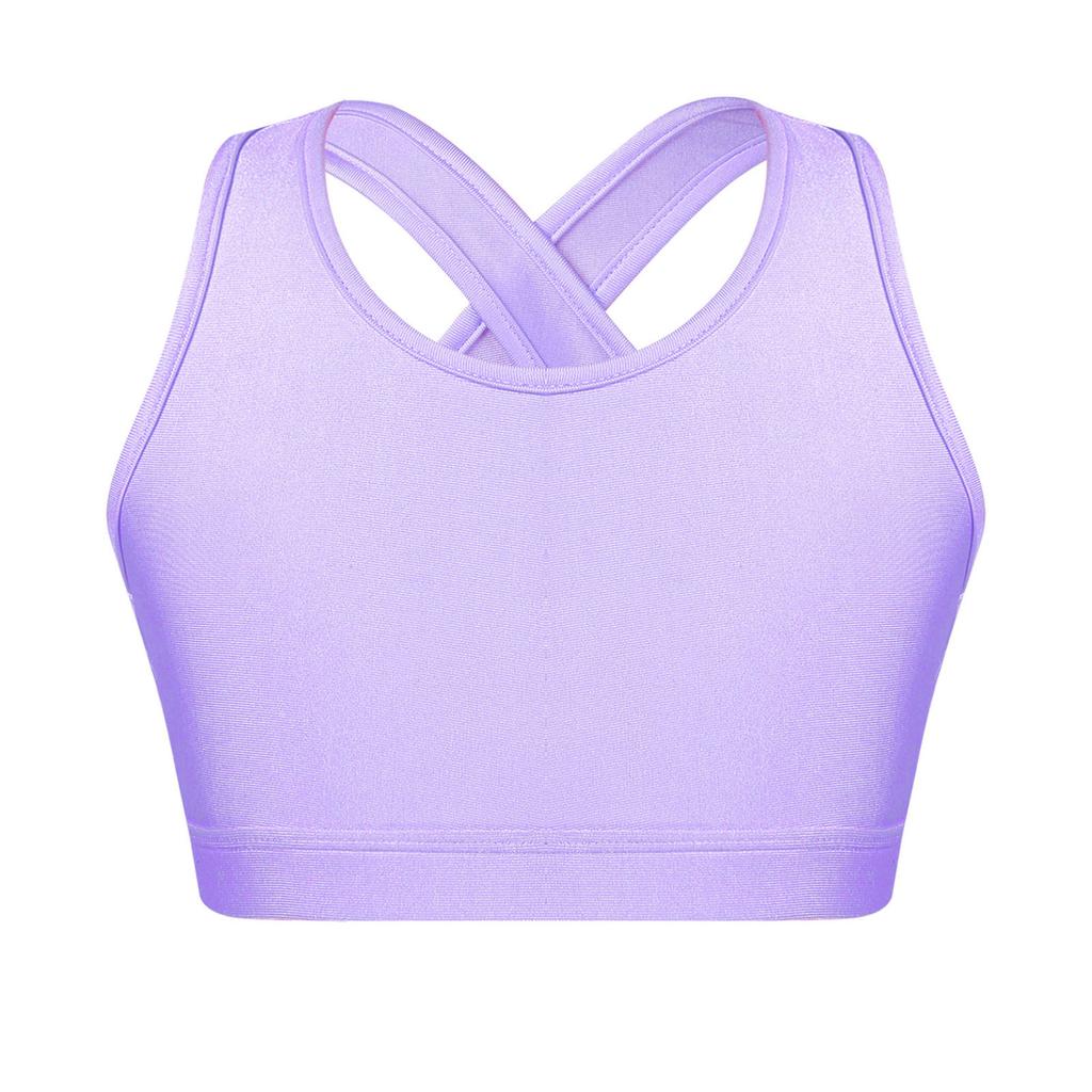 Kids Girls Dance Top Sport Cropped Top Vests Shoulder Straps Sleeveless Keyhole Back Shockproof Running Gym Yoga Sports Bra Top
