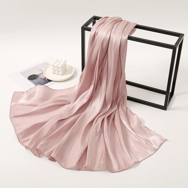 Fashion Design Classic Shiny Silk Scarf Women Soft Hijab Solid Color Handband Shawls Wraps Muslim Scarves Stole