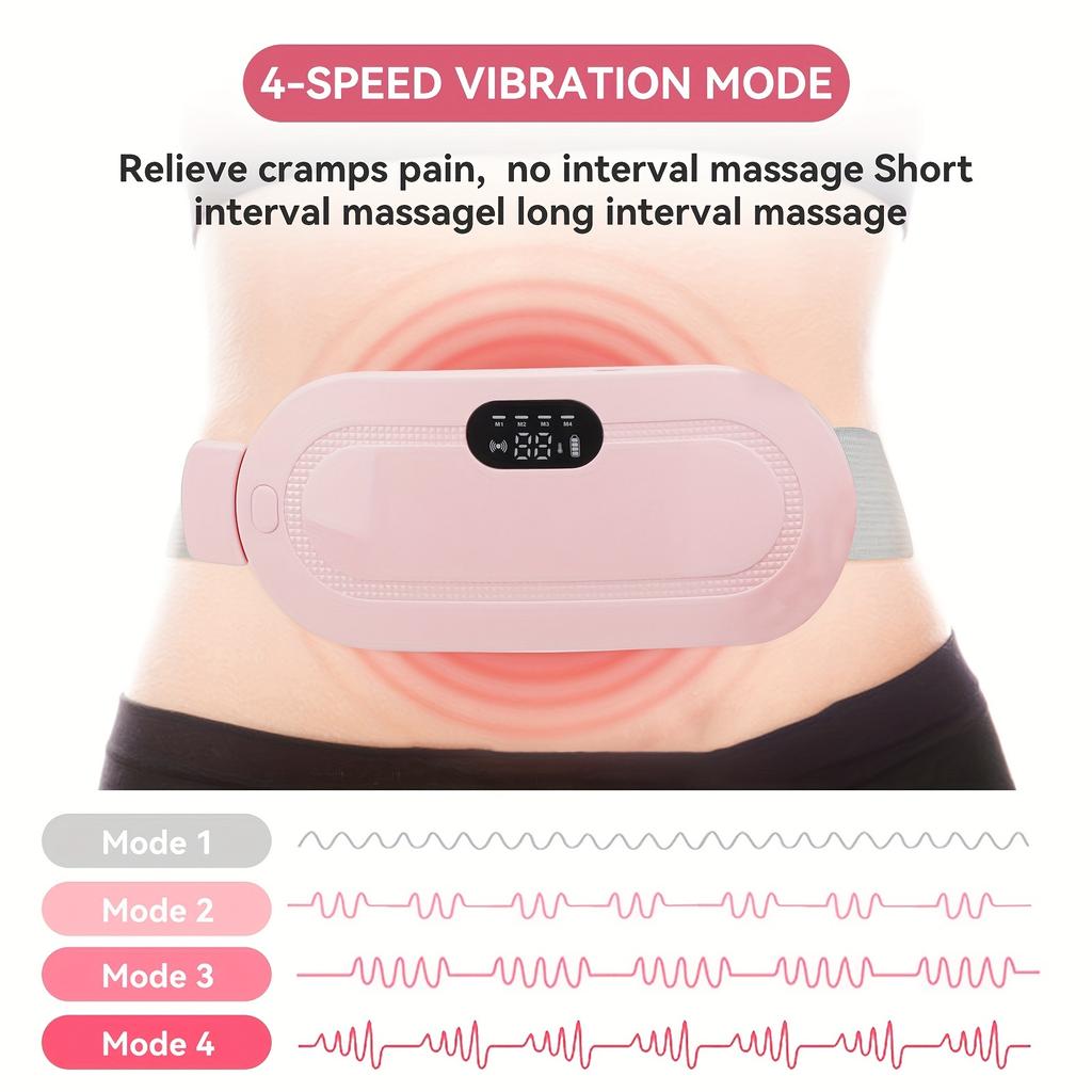 Cordless Electric Waist Belt Massager - Portable Fast Heating Pad with 3 Heat Levels, 3 Massage Modes, Back and Belly Heating