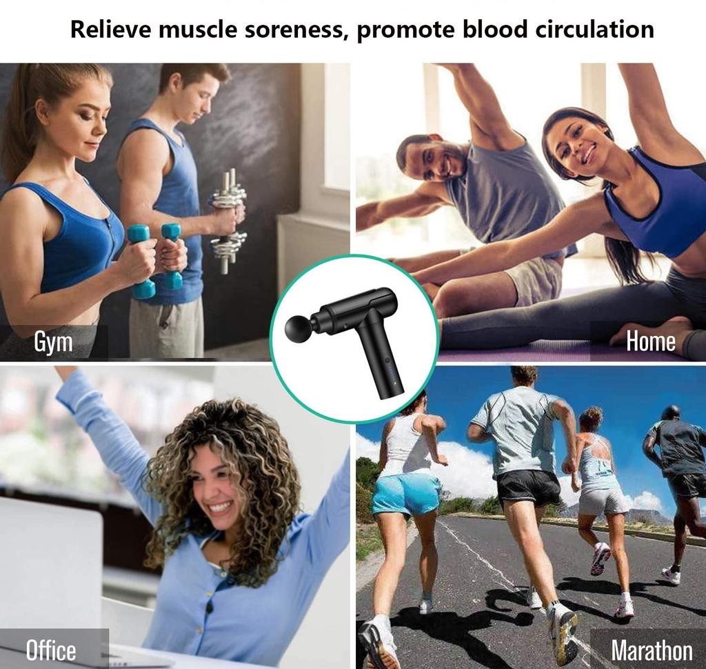 Модернизированный массажный пистолет для массажа глубоких мышц с 6 массажными головками