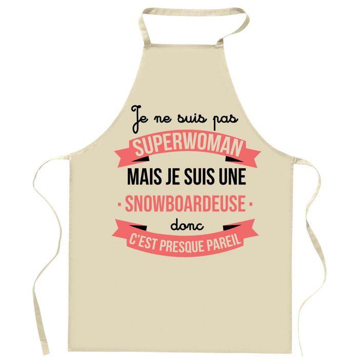 Tablier de cuisine - Snowboardeuse Superwoman - Coton épais - Impression française durable - Liens ajustables