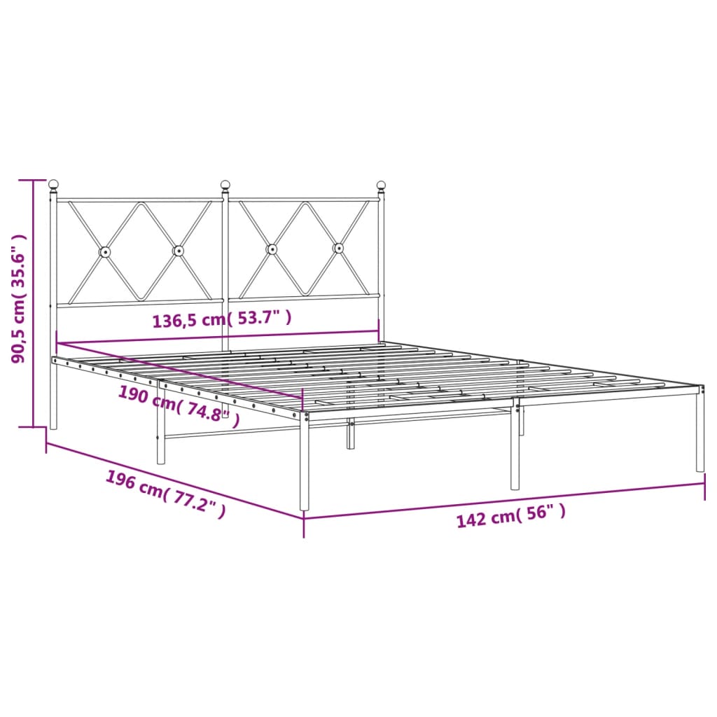 Vidaxl Металлическая Рама Кровати С Изголовьем, Белая, 135X190 См