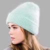 Women Winter Warm Hats Angora Rabbit Hair Knit Beanie Girls Fashion Double Layer Cuff Trendy Skull Cap