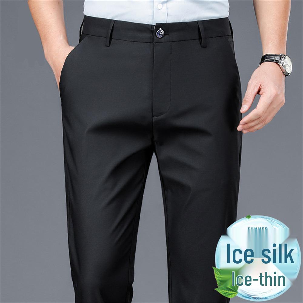 Men's Summer Business Casual Ice Silk Straight-Leg Trousers