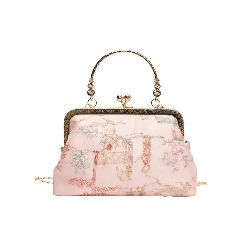 Вышитая сумочка, новый стиль, старинный стиль, ципао, банкетный клатч, цепочка, металлический замок, маленькая квадратная сумка