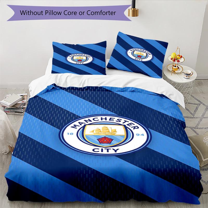 Manchester City F.C Printed Pattern Duvet Cover Set – includes 1 duvet cover and 2 matching pillowcases Bedroom decor Christmas gifts