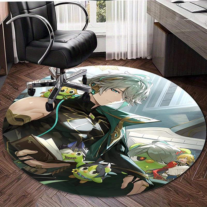 1pc Genshin Impact Alhaitham2 Design Printed Area Round Carpet for Bedroom Living Room Home Decor Rugs Mat Non Slip Mat Rug for Bedside