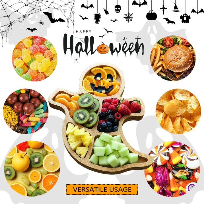 Halloween Charcuterie Board Tray - Wooden Serving Platter With Spooky Designs For Parties, Cheese & Charcuterie Display, Table Centerpiece Decor
