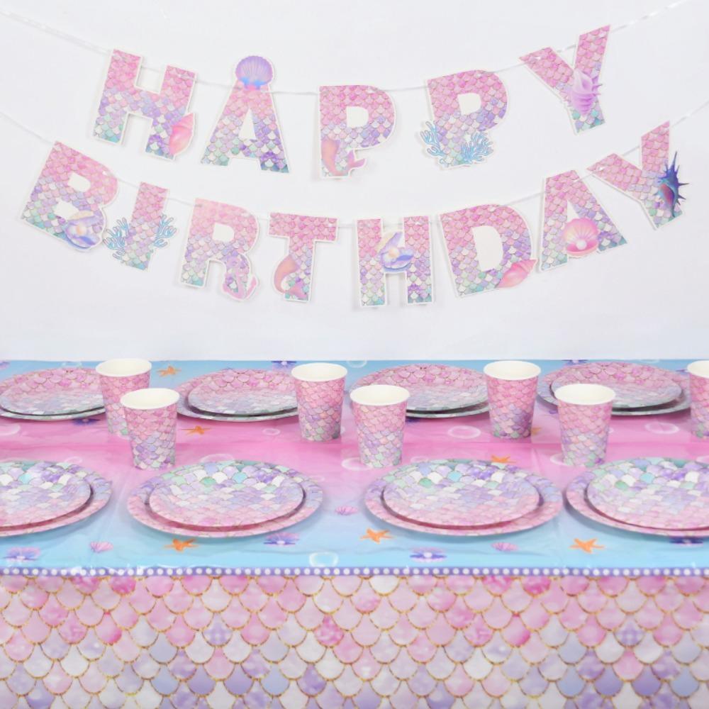 Ослепительный одноразовый набор для девочек на день рождения, красочный декоративный набор посуды, чашка, бумажная тарелка, скатерть