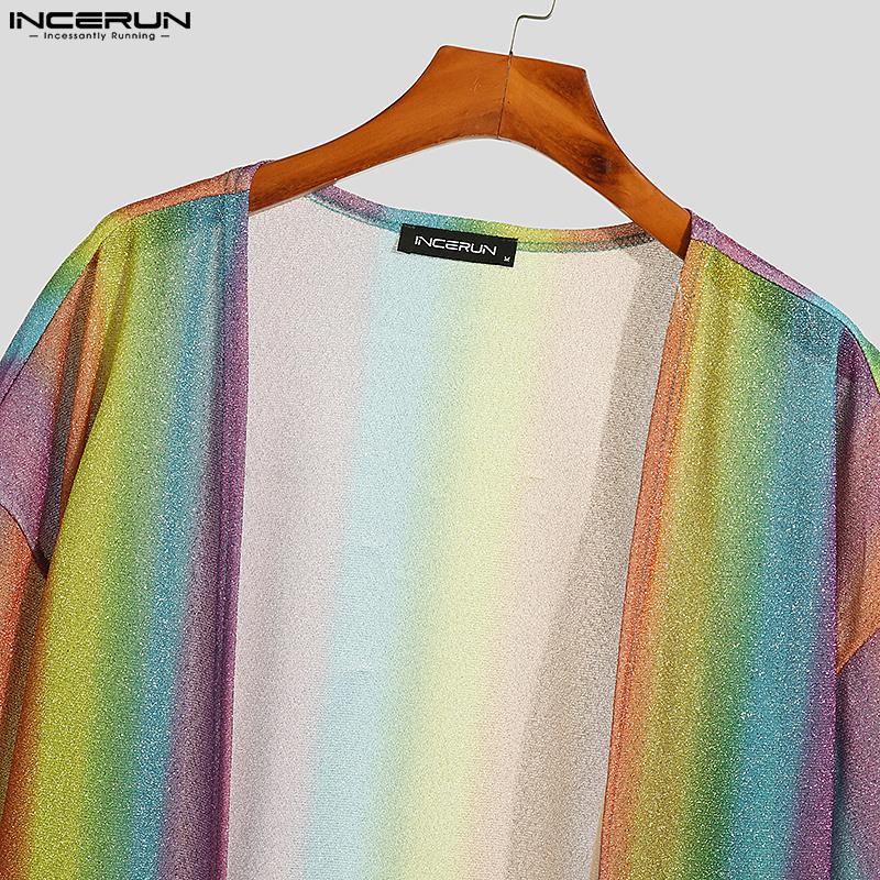 INCERUN Мужские цветные пляжные топы с коротким рукавом и кисточками