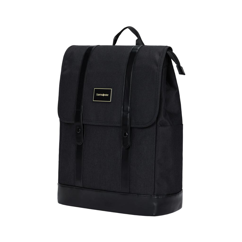 Samsonite Logo Flap Closure Polyester Backpack Unisex Backpack Black 96Q-09031
