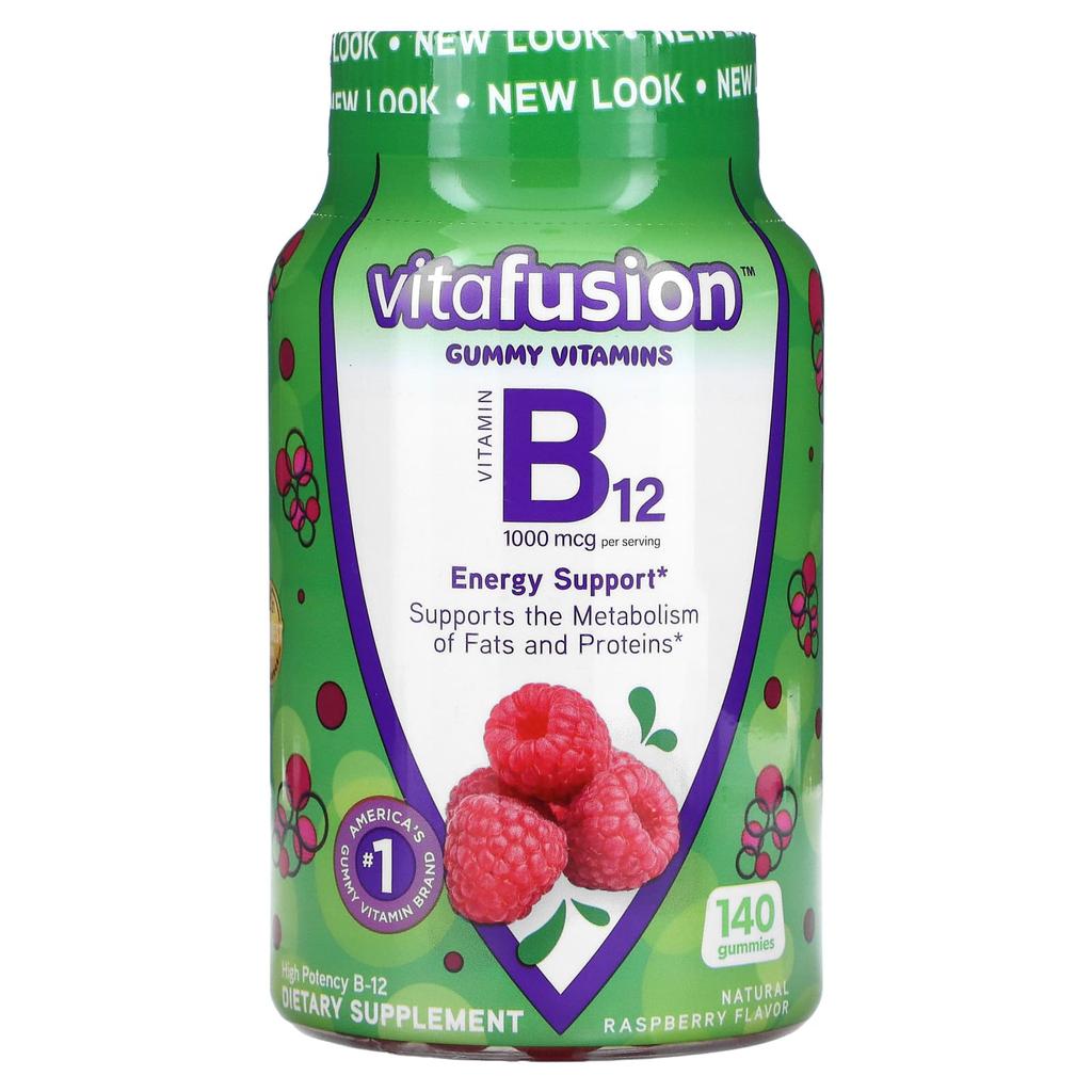 VitaFusion, B12, натуральная малина, 1000 мкг, 140 жевательных таблеток (500 мкг на жевательную конфету)