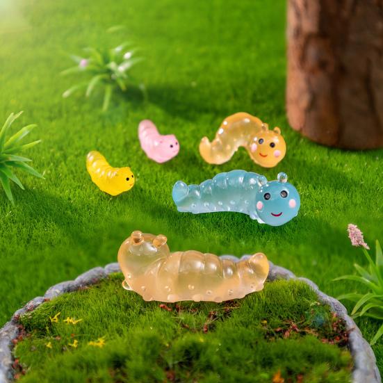 6 шт., светящиеся смолы, мини-фигурки гусеницы, микропейзаж, приборная панель автомобиля, миниатюрный орнамент «сделай сам», сказочный садовый декор