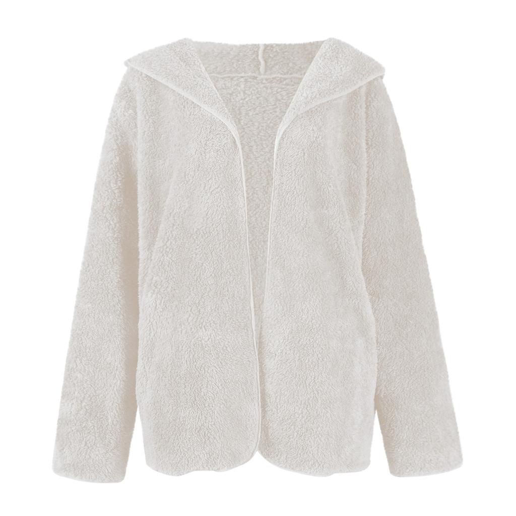 Женская плюшевая куртка, флисовая куртка большого размера, пальто с карманами, открытыми спереди, с капюшоном, пушистый кардиган