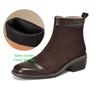 Krazing Pot Cow Skin Cow Suede Winter Square Toe Thick Heels Chelsea Fashion Boots Women Zipper Patch Work Women Ankle Boots