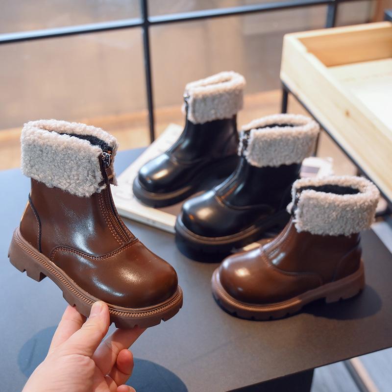 Детские ботинки 3-18 лет Осенне-зимние утепленные утолщенные хлопковые туфли для девочек Мягкие нескользящие детские кожаные ботинки