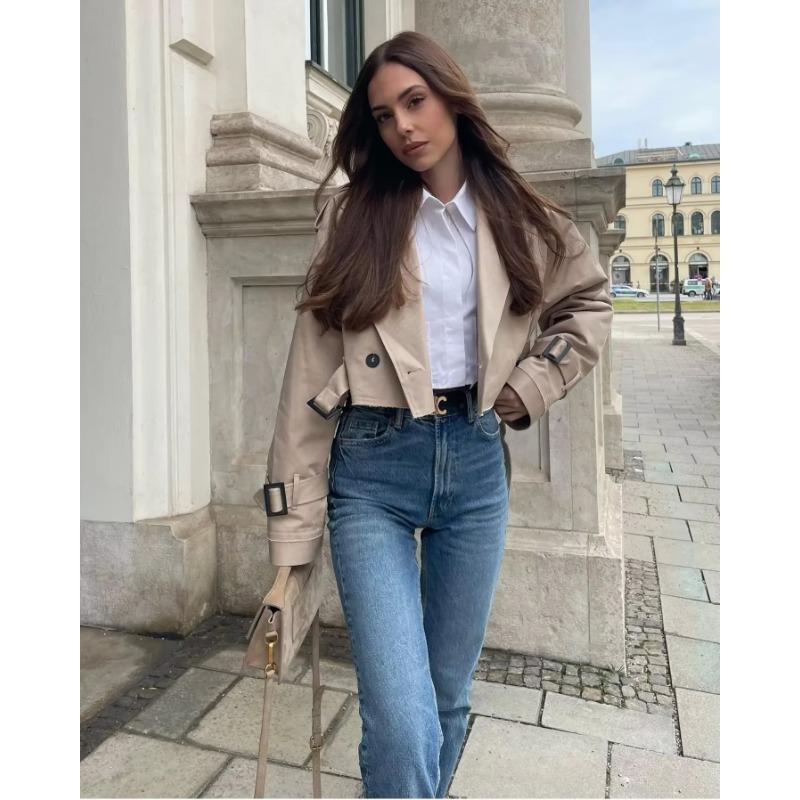 Укороченный плащ цвета хаки, женский укороченный дизайн с длинными рукавами, шикарная женская уличная повседневная свободная куртка, топ женский, новинка 2023 года