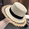 Women's Summer Sun Protection Straw Hat Beach Hat High-End Feel Hat Raffia Hollow Out Fringe Hat