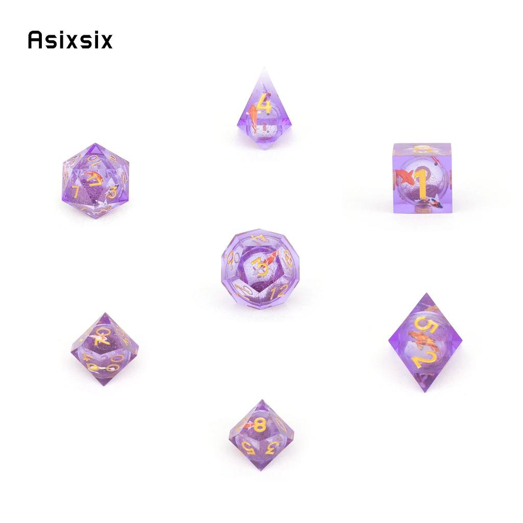 7 шт. фиолетовая рыба, золотой номер, смоляные кубики с острыми краями, многогранные кубики, подходящие для ролевых ролевых игр, настольная игра
