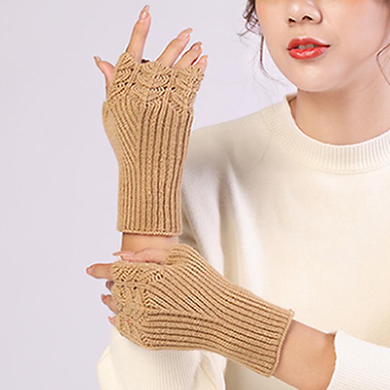 Осенне-зимние женские модные универсальные вязаные теплые перчатки с половиной пальца