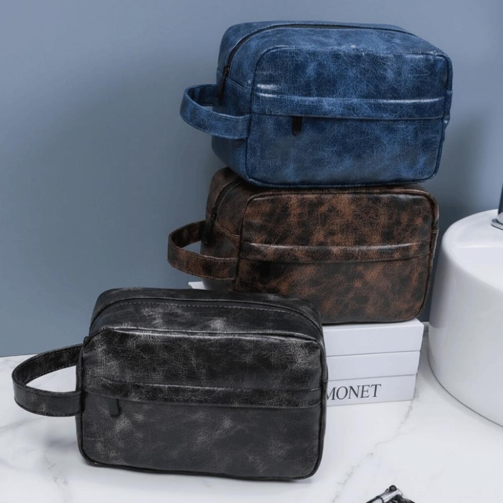 Waterproof Men Toiletry Bag PU Leather Shaving Tools Organizer Gym Cosmetic Bag Men's Toiletry
