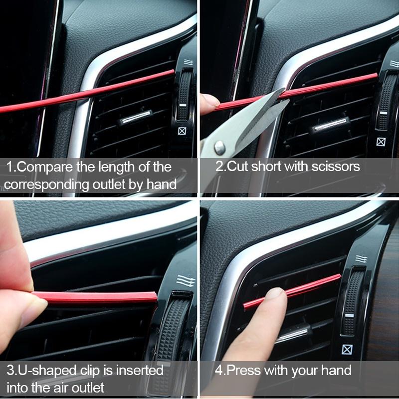 Разноцветные автомобильные вентиляционные полоски для отделки U-образного стиля, декоративные полосы для автомобиля, интерьер, стайлинг автомобиля «сделай сам», универсальные автомобильные аксессуары